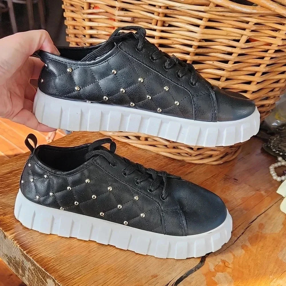 Quilted Embellished Sneakers sz 10‎ Black edgy punk - Picture 5 of 15